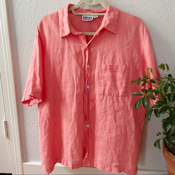 Salmon Pink Linen Boxy Top - Picture 1 of 6